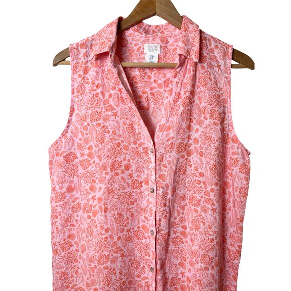 Sigrid Olsen Sleeveless Button-Up Peach / Pink Linen Dress Tunic Top Size M - Picture 4 of 6